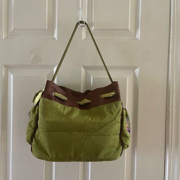 Ipa-Nima fabric green& Brown Floral embroidery medium shoulder bag bohemian look - Picture 3 of 16